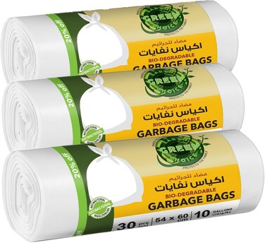 White Garbage Bags Rolls 10 Gallon (54x60cm), 90 Bags Total (3 Rolls x 30), Durable Leak-Proof Trash Bags &amp; Waste Bin Liners for Kitchen, Home &amp; Office Use