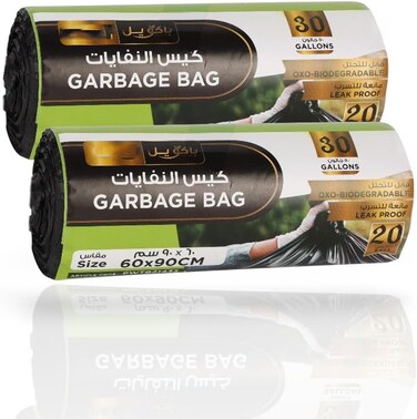 60&times;90cm Heavy Duty Biodegradable Black Garbage Bags &ndash; 20 Bags, 2 Rolls, Strong Leakproof Disposable Trash Bags for Kitchen &amp; Home