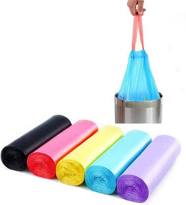 Drawstring Garbage Bags 5 Gallon &ndash; 75 Bags (5 Packs &times; 15), Leakproof Small Trash Bags with Handles for Kitchen, Bathroom &amp; Office Use