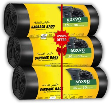 30 Gallon Garbage Bags 60&times;90cm &ndash; 60 Count (3 Rolls) Heavy Duty Trash Bags, Strong Leakproof Bin Liners for Kitchen, Office &amp; Outdoor Waste Disposal