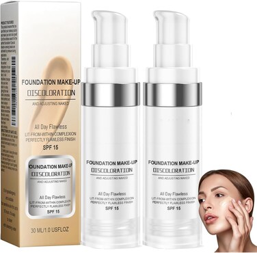 Color Changing Foundation Full Coverage Makeup Cream &ndash; Moisturizing Face Foundation with Sunscreen, Brightening &amp; Natural Flawless Finish for Mature Skin