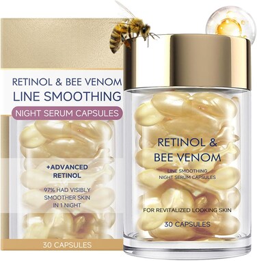 Retinol &amp; Bee Venom Night Serum Capsules &ndash; Anti-Aging Face Serum with Hyaluronic Acid &amp; Shea Oil for Firming, Wrinkle Care &amp; Glowing Skin