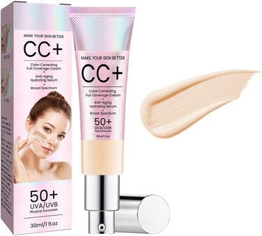 CC Cream Foundation SPF 50+ &ndash; Skin Tone Adjusting Colour Correcting Full Coverage Moisturizing Concealer with Vitamin B5 Skincare Formula