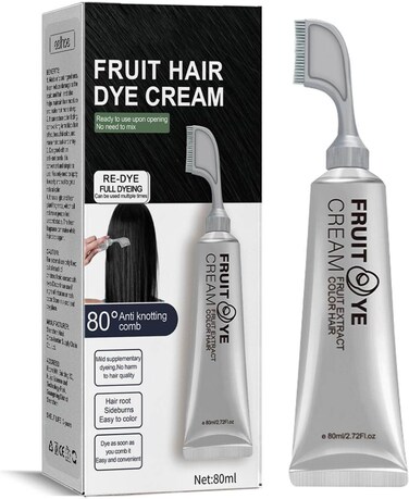 Black Hair Dye Cream with Comb Applicator &ndash; Natural Plant-Based Hair Color for Grey Coverage, Easy At-Home Coloring &amp; Nourishing Care