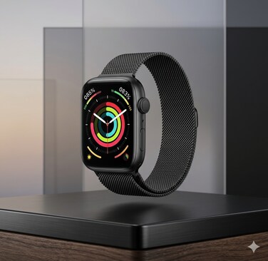 Mini Smart Watch for Women with AMOLED Display, 3 Interchangeable Straps, Compact Fitness Tracker, Stylish Black Touchscreen Watch