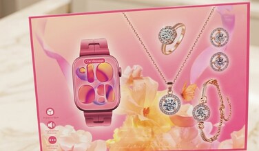 Mini Smart Watch Set for Women with Pink Straps, Diamond Style Bracelet &amp; Earrings, Digital Fitness Tracker, Stylish Touchscreen Watch