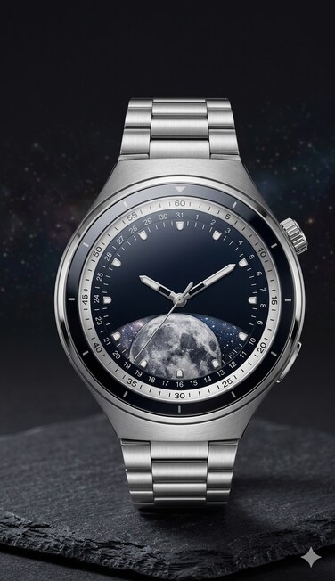 Elegant Stainless Steel Moon Phase Watch for Men, Astronomy Inspired Analog Timepiece, Precision Movement Luxury Wrist Watch
