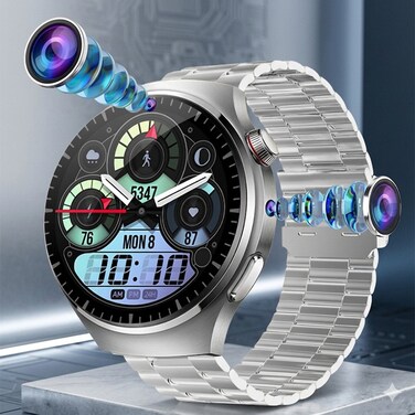 Smart Watch with BT Call, WiFi, GPS Tracker, Dual Cameras &amp; HD Video Call, Waterproof Android Smartwatch for Men