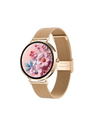 Ultra-Slim Round Smartwatch for Women, Gold Color with 3 Interchangeable Straps &amp; Charging Cable, Elegant Fashion Smart Watch