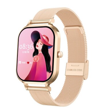 Women&rsquo;s Super-Slim Stainless Steel Smartwatch with Interchangeable Straps, Magnetic Charger, Heart Rate, Sleep &amp; Step Tracking &ndash; Elegant Gold Fitness Watch