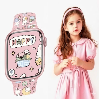 Mini Kids Smart Watch with Bluetooth Calling, 3 Interchangeable Straps &amp; Charging Cable, Pink Smartwatch for Boys &amp; Girls
