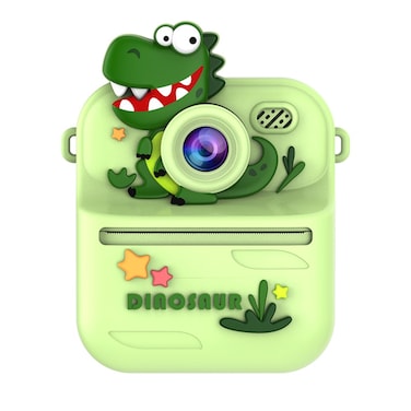 Kids Instant Print Camera 2.4" IPS Screen Digital Camera with Dual Lens HD Video Recorder, 32GB Card &amp; Card Reader &ndash; Green Dinosaur