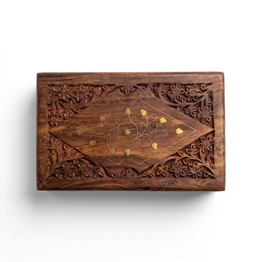 Hand Carved Wooden Jewel Organizer Box, Sheesham Wood Jewelry and Makeup Storage Case with Intricate Carvings for Elegant Home D&eacute;cor