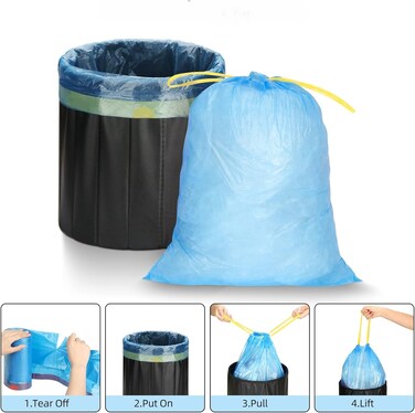 Kitchen Drawstring Garbage Bags High Elasticity Auto-Close Trash Bags for Home, Outdoor, Travel and Camping Waste Disposal