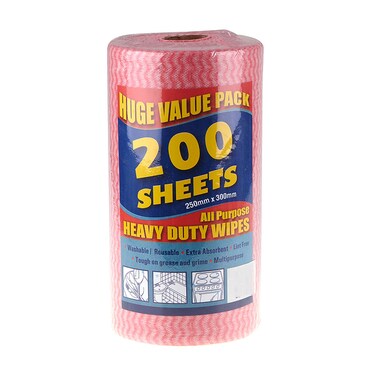 All Purpose Reusable Heavy Duty Cleaning Wipes, 200 Sheets 250 x 300mm, Absorbent Multi-Use Kitchen Cloths for Home, Office and Car