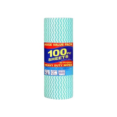 Heavy Duty Cleaning Wipes 100 Sheets, 250 x 300mm Extra Absorbent Reusable Kitchen and Household Cleaning Cloths, Green