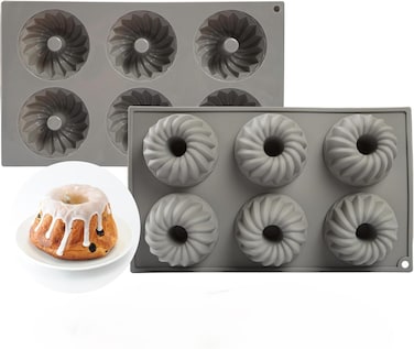 6-Cavity Silicone Donut Mold Non-Stick Fluted Cake Pan &ndash; Mini Tube Baking Pan for Muffins, Coffee Cake, Jello and Desserts