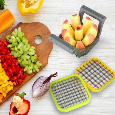 3-in-1 Multi Vegetable and Fruit Chopper Slicer &ndash; Potato Cutter, Apple Slicer with Interchangeable Inserts for French Fries, Fruits and Vegetables