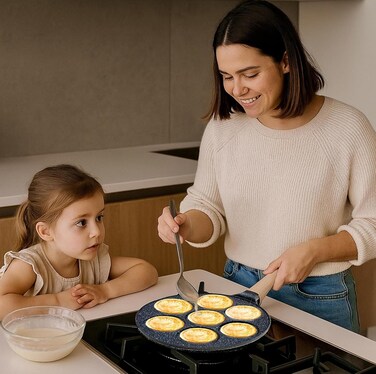 Non-Stick 7-Shape Frying Pan for Induction &amp; Gas &ndash; Aluminium Omelet, Crepes, Eggs &amp; Burger Pan with Comfort Grip Handle (29 x 26.5 cm)