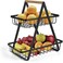 2-Tier Countertop Fruit Basket Storage Rack &ndash; Metal Vegetable Organizer &amp; Bread Display Stand for Kitchen, Space-Saving Kitchen Storage Shelf (Black)