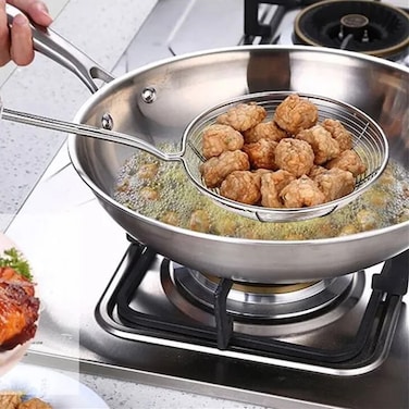 Stainless Steel Wire Skimmer Strainer Spoon &ndash; Spiral Mesh Ladle for Pasta, Spaetzle, Chips &amp; Frying Oil Drain Kitchen Cooking Tool