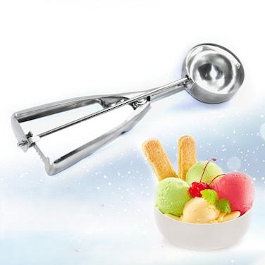 Stainless Steel Ice Cream Scoop with Trigger, Multi-Purpose Cookie Scoop for Meatballs, Melon Balls, Mashed Potatoes, Muffins and Baking Kitchen Use