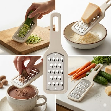 4-Piece Stainless Steel Cheese Grater Set, Vegetable Shredder, Lemon Zester, Garlic Mincer and Flat Food Grater for Cooking and Kitchen Prep