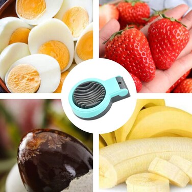Egg Slicer with Stainless Steel Blades, Turquoise Plastic Body, Perfect Kitchen Tool for Slicing Boiled Eggs, Fruits and Soft Foods, 12&times;8.5cm