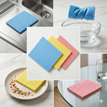 Cellulose Sponge Cloths 10+2 Pack, Reusable &amp; Washable Kitchen Cleaning Cloths, Super Absorbent Dishcloths, Paper Towel Replacement for Home Cleaning and Kitchen Use