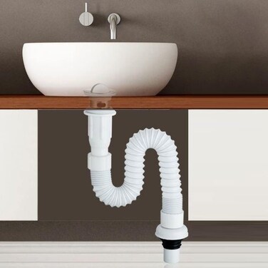 Flexible Bathroom Sink Drain Pipe Set, Extendable Washbasin Drain Hose 40&ndash;80 cm, Universal Sink Waste Pipe Kit for Bathroom and Kitchen Basin Plumbing Replacement