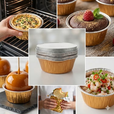 8-Piece Aluminium Foil Pots Disposable Food Containers, Heavy-Duty Foil Cooking Pots for Baking, Roasting, Meal Prep &amp; Food Storage