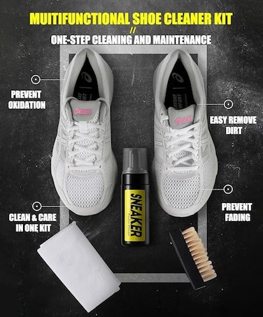 Shoe Cleaner Kit for Sneakers, Water-Free Foam Sneaker Cleaner 5.3oz with Brush and Cleaning Cloth, Multi-Surface Shoe Care Kit for Most Footwear