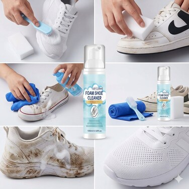 Shoe Cleaner Kit with 200ml Foam Cleaner, Brush, Sponge &amp; Towel, Sneaker Cleaning Kit for White Shoes, Sports Shoes, Basketball Shoes &amp; Casual Footwear