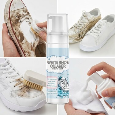 White Shoe Cleaner Kit 100ml with Brush, Sponge &amp; Towel, Sneaker Cleaner for Leather, Canvas, Suede, Knit, PU, Fabric &amp; Boots, Stain and Dirt Remover