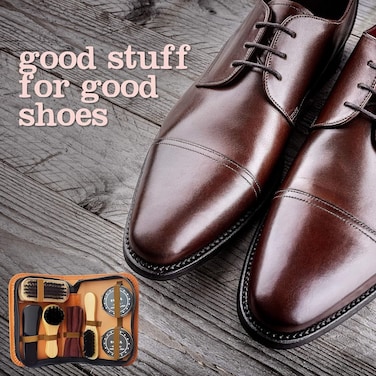 7PCS Shoe Shine Kit with Portable Zipper Storage Bag, Shoe Polish Brush Set for Leather Shoes, Boots, Wallets, Furniture &amp; Car Seats, Brown