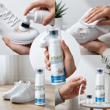 White Shoe Cleaner with Built-In Brush Head, Sneaker Cleaning Kit for Leather, Tennis Shoes, Casual Footwear, Dirt &amp; Stain Remover