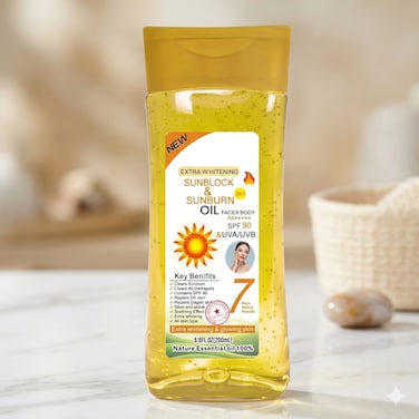 SPF 90 Sun Protection Oil &ndash; Skin Brightening Sunblock Oil for Radiant Glow, Helps Improve Appearance of Dark Spots &amp; Uneven Skin Tone, 200ml
