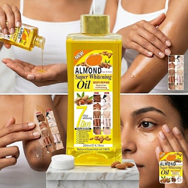 Almond Massage Oil for Skin Nourishment &amp; Glow &ndash; Hydrating Body Oil for Smooth, Soft &amp; Radiant-Looking Skin, Anti-Aging Daily Care Oil, 200ml