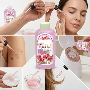 100% Natural Rose Oil for Face, Body &amp; Hair &ndash; Nourishing Moisturizing Massage Oil for Radiant Skin Glow, Spa &amp; Aromatherapy Care, Smooth &amp; Healthy-Looking Skin