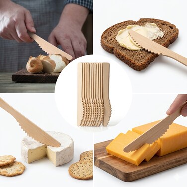 100 Pcs Wooden Disposable Knives, Compostable Bamboo Cutlery Set, Eco Friendly Biodegradable Flatware for Parties, Catering &amp; Events