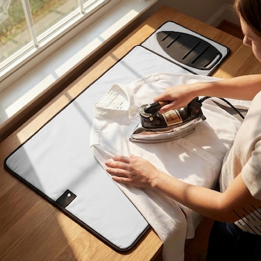 48x85cm Ironing Pad with Foam Padding &amp; Silicone Iron Rest, Portable Heat Reflective Tabletop Ironing Mat for Steam Pressing
