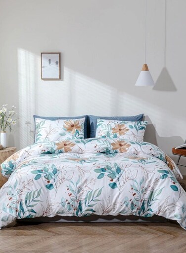 Home King size 6 piece bedding set without filling green leaves design.