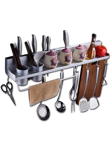 Aluminium Multipurpose Kitchen Utensils Holder Organizer Storage Stand Kitchen Utensils,Wall Mounted Kitchen Organizer Rack Include Spice Rack,Spoon Handle (60CM)