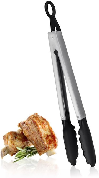 Multipurpose Locking Tongs with Nylon Ends &ndash; Stainless Steel, Silver