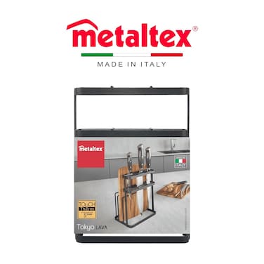 Metaltex Tokyo LAVA Knife &amp; Cutting Board Rack &ndash; Matt Black, 15 Knife Slots + 2 Board Compartments