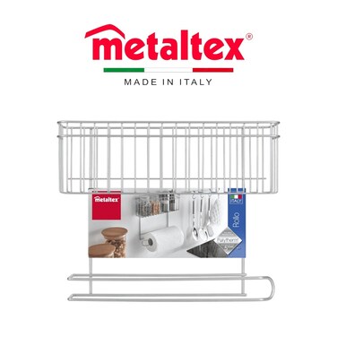 Metaltex Kitchen Paper Holder with Basket &ndash; Rollo Polytherm Coating, Rust-Resistant Countertop Organizer