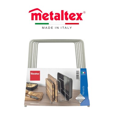 Metaltex Tray &amp; Cutting Board Holder Nevada &ndash; 5-Slot Organizer &ndash; Iron Wire Body with Polytherm Metallic Coating &ndash; Durable Kitchen Storage