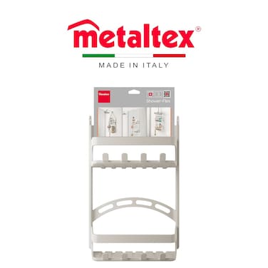 Metaltex Shower-Flex Shower Caddy &ndash; Adjustable Shower Organizer with Flexible Arms, 2 Shelves &amp; Hooks &ndash; Compact Storage for Bottles up to 1L