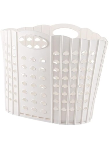 WEYSH Foldable Laudry Basket, Collapsible Clothes Laundry Hamper, Plastic Storage Laundry Box with Dual Handles, Toys Organizer Storage Bin (Large, White)