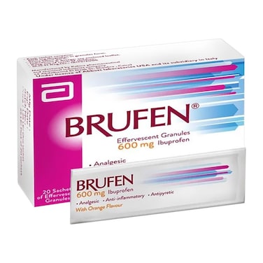 Brufen 600mg Effervescent Granules Orange Flavour For Fever &amp; Pain Relief, Pack of 20 Sachets